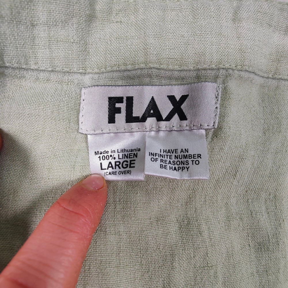 FLAX Linen Midi Skirt Green Elastic PullOn ALine Lagenlook Cottagecore Granola L - Picture 5 of 9